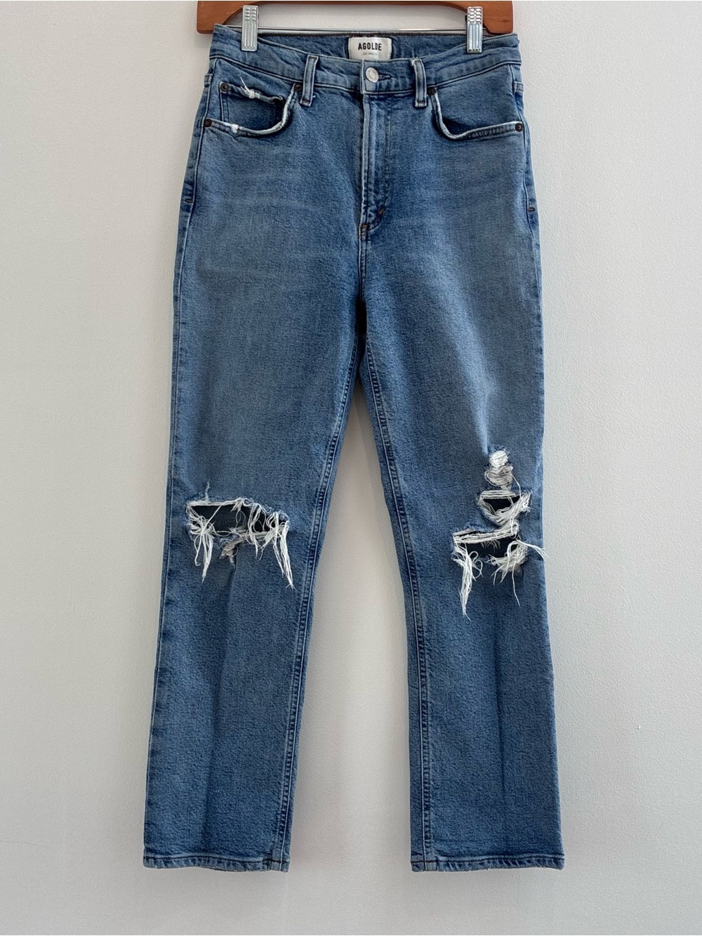 AGOLDE Wilder Mid-Rise Straight Leg Distressed Jeans Light Wash Size 26